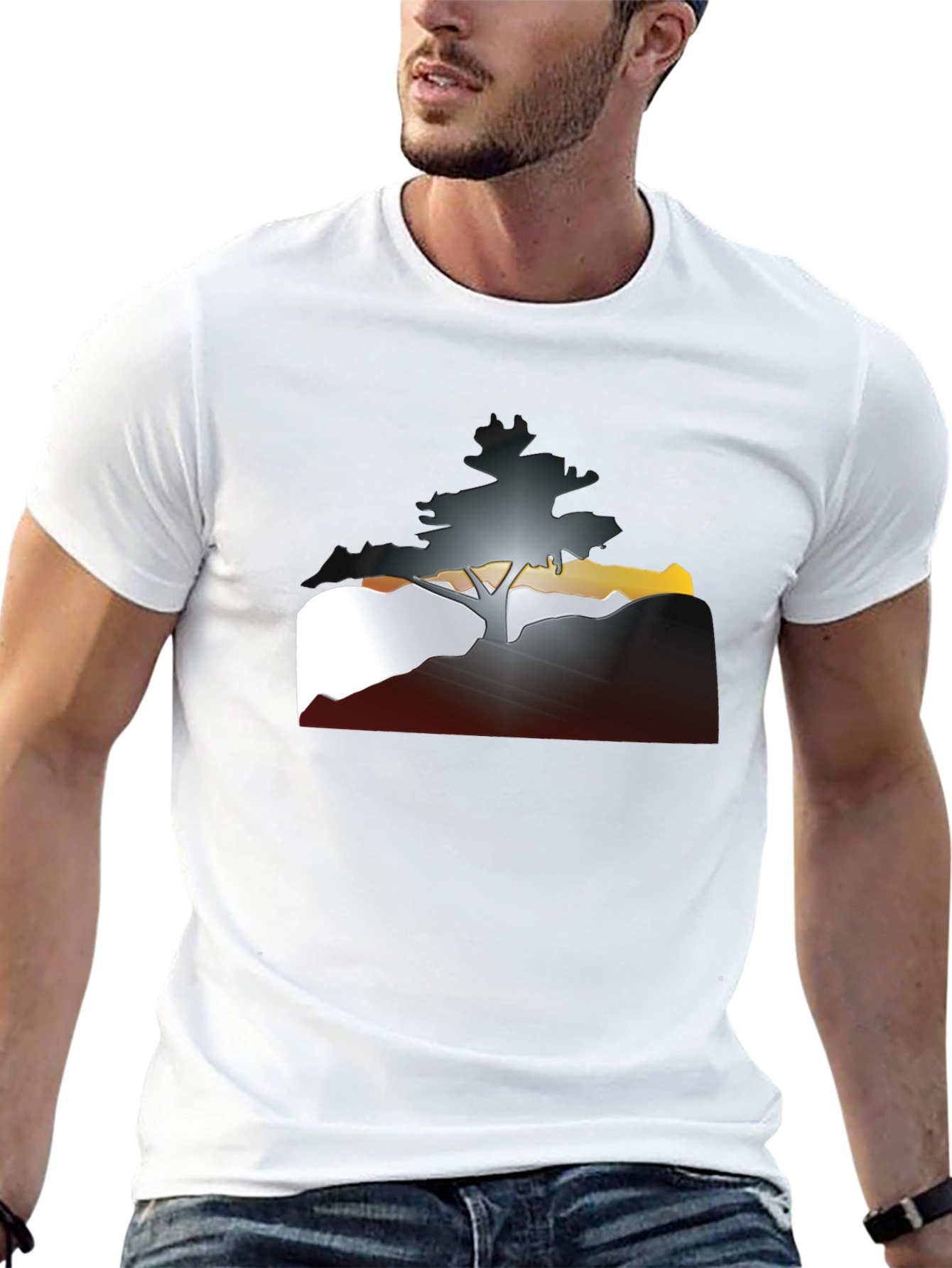 Tree Silhouette Graphic Tee - Mens Casual Style