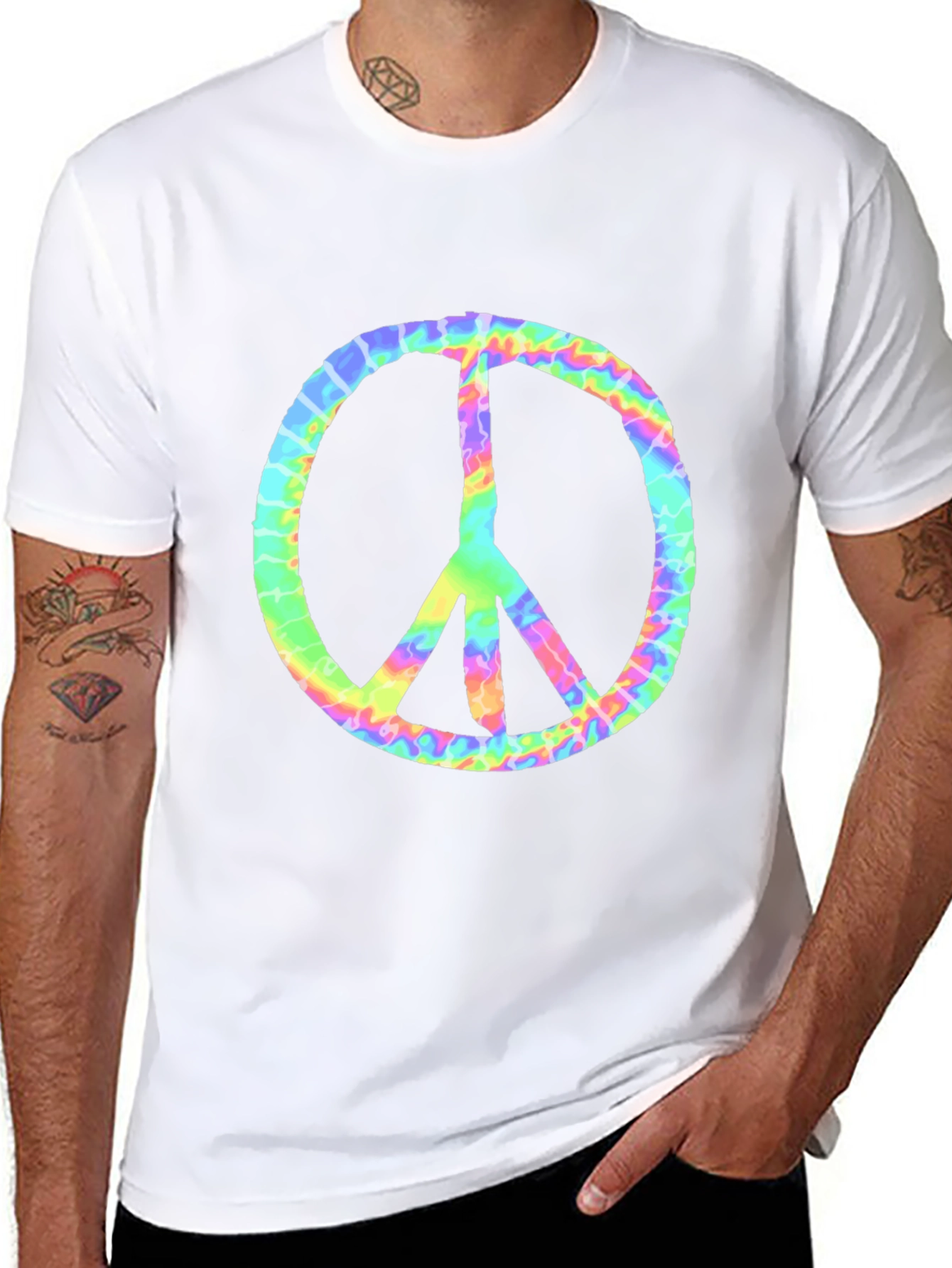 Tie-Dye Peace Sign Graphic Tee - Black