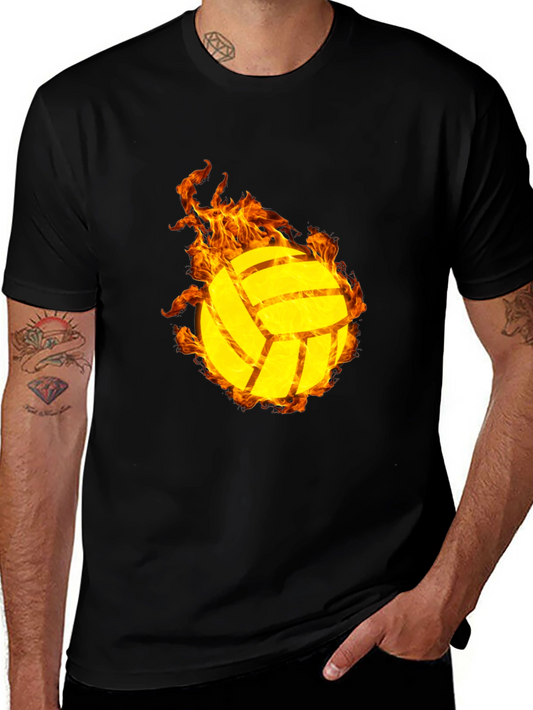 Flaming Volleyball Graphic T-Shirt - Sporty Style