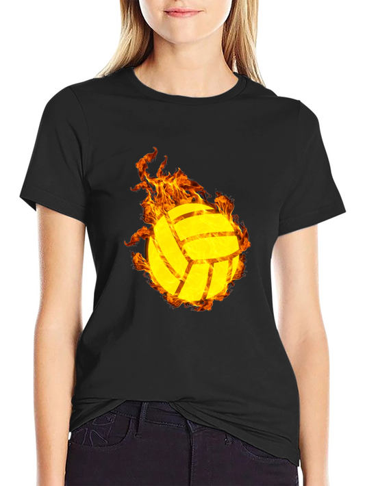 Flaming Volleyball Graphic T-Shirt - Sporty Style