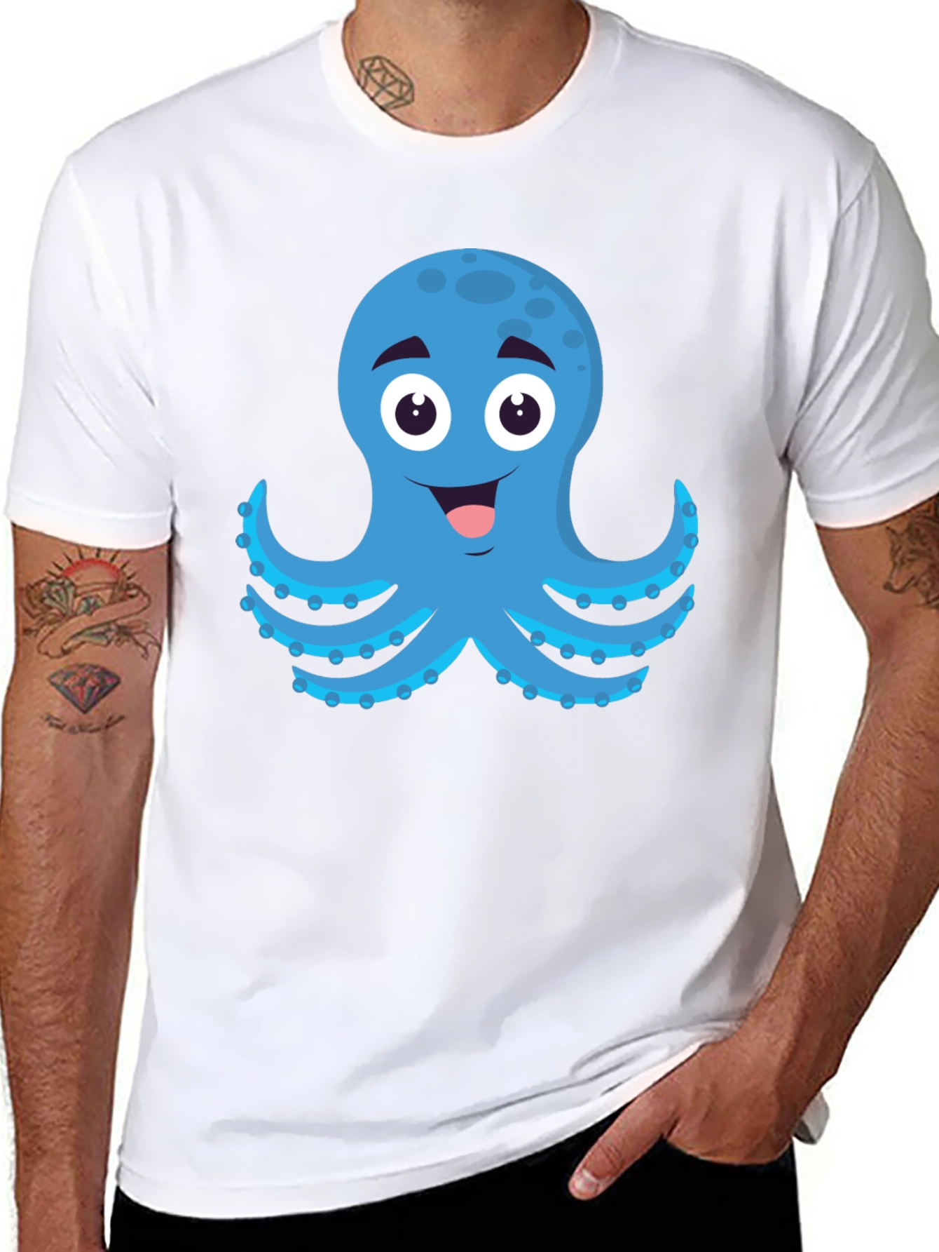 Cartoon Octopus Graphic Black T-Shirt