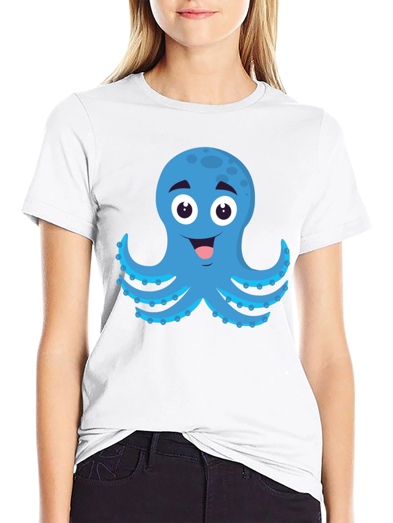 Cartoon Octopus Graphic Black T-Shirt