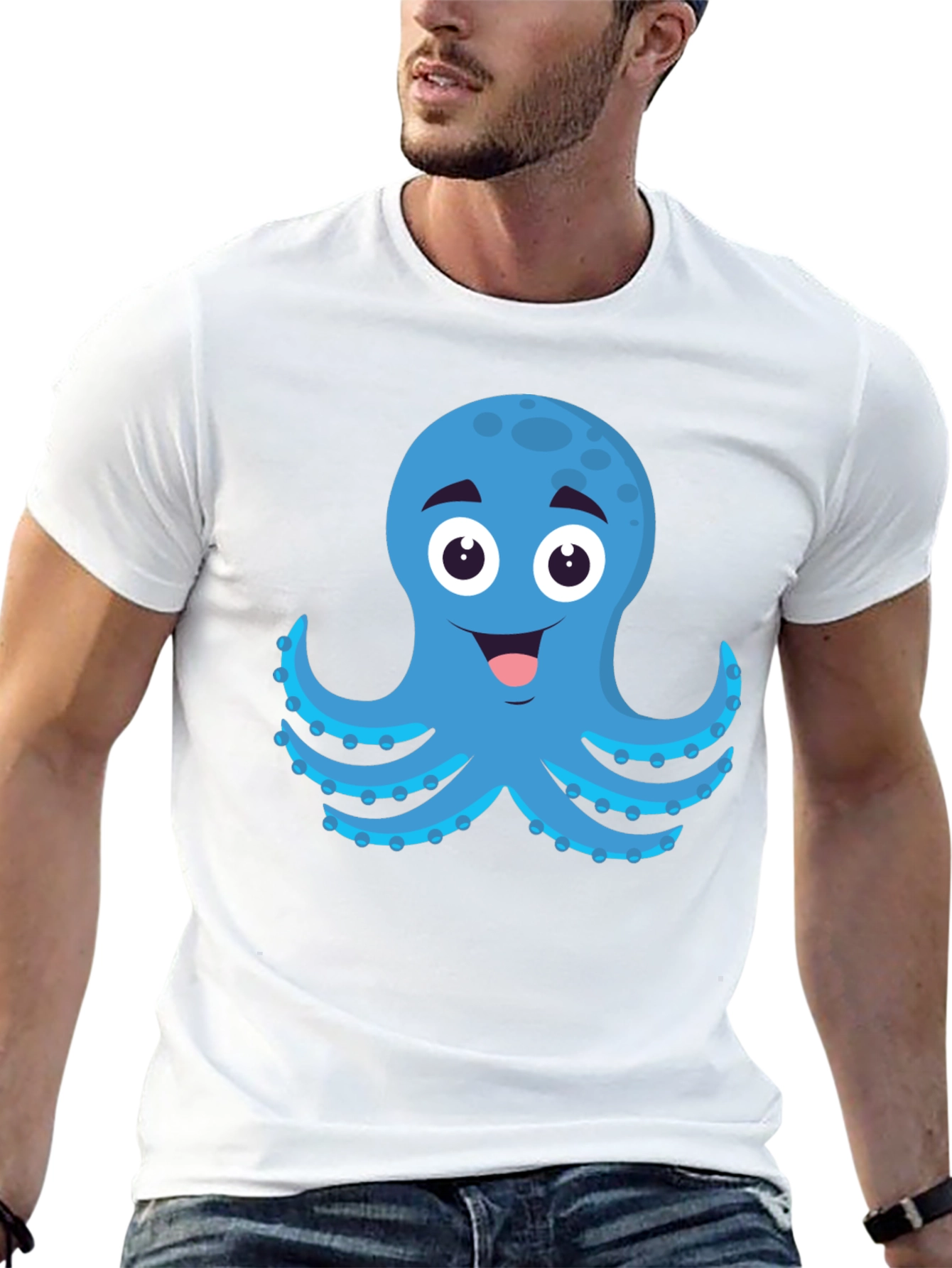 Cartoon Octopus Graphic Black T-Shirt