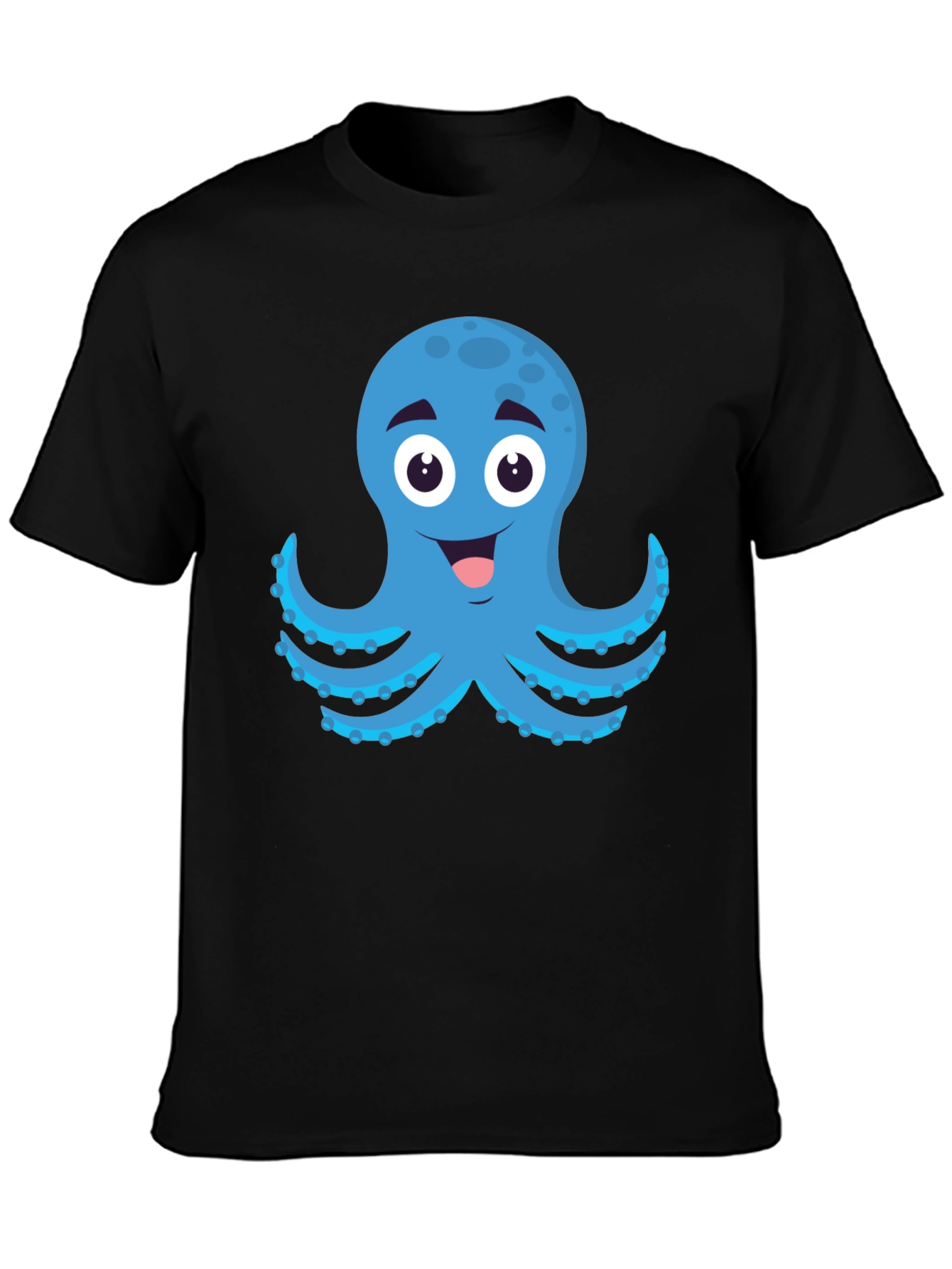 Cartoon Octopus Graphic Black T-Shirt