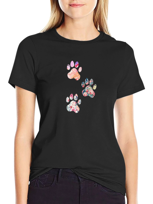 Floral Paw Print T-Shirt - Cute Casual Tee