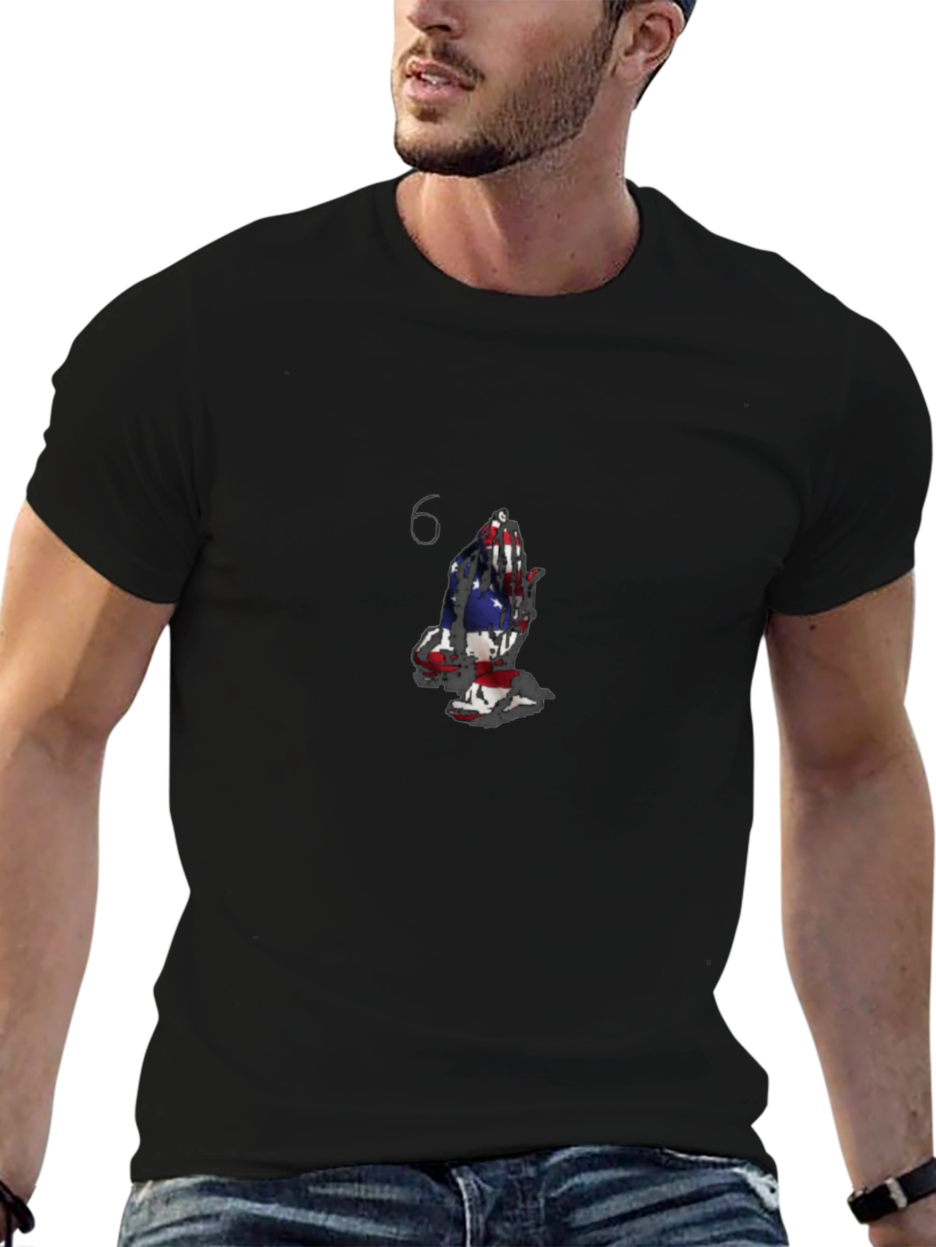 American Flag Praying Hands Black T-Shirt