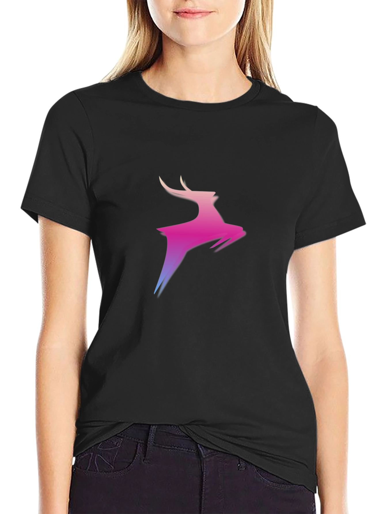 Gradient Deer Graphic Black T-Shirt