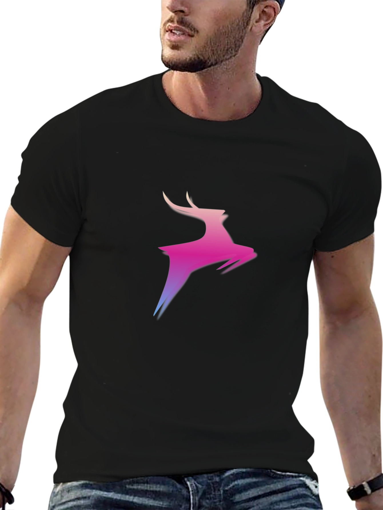 Gradient Deer Graphic Black T-Shirt