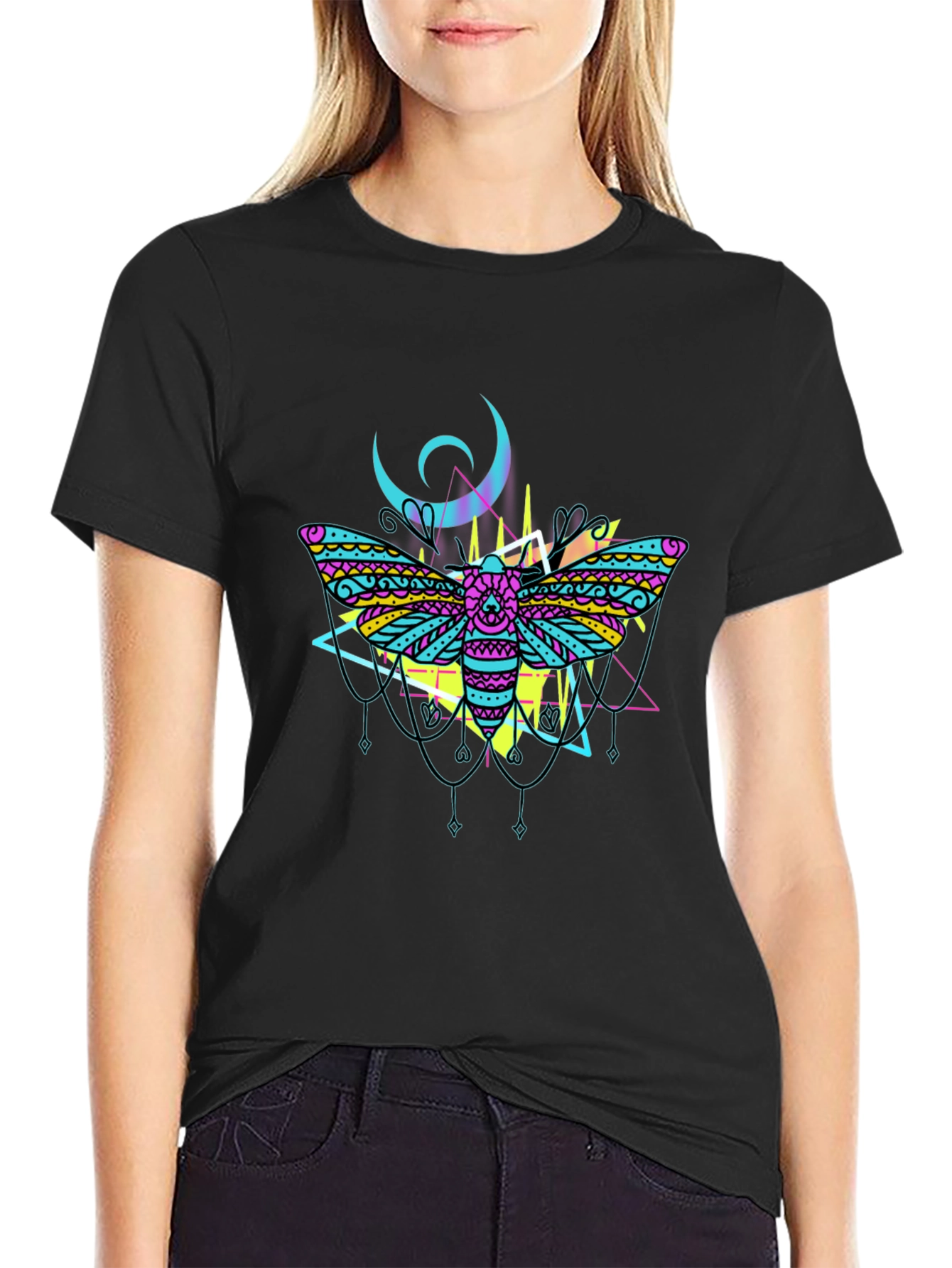 Moth Graphic Tee - Black Cotton T-Shirt