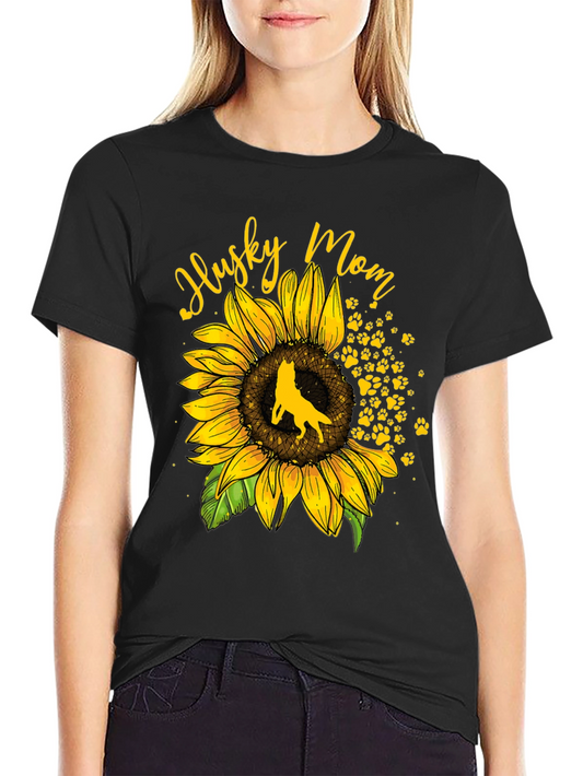 Husky Mom Sunflower Graphic Tee