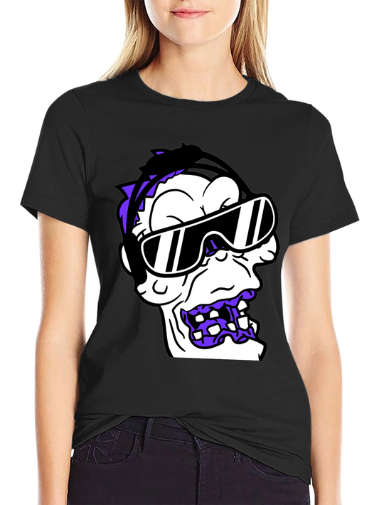 Cartoon Monster Graphic Tee - Black Cotton