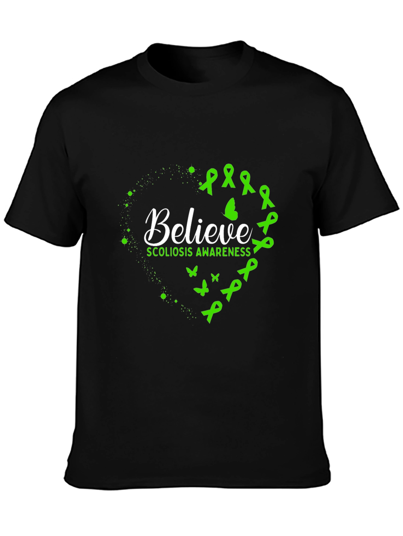 Believe Scoliosis Awareness Black T-Shirt