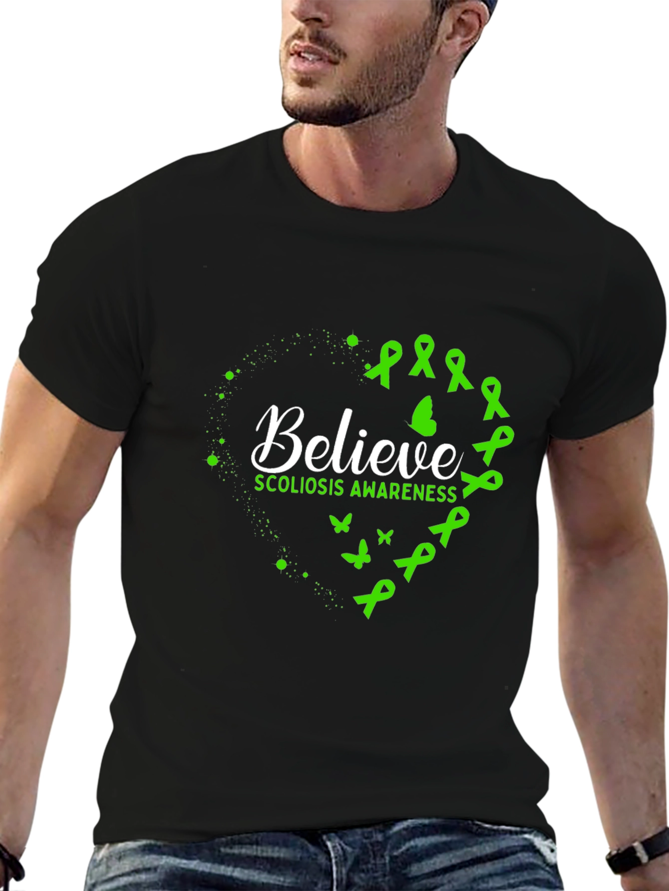 Believe Scoliosis Awareness Black T-Shirt