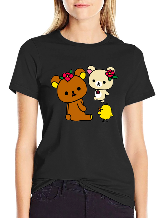 Cute Cartoon Bear and Chick Graphic Tee