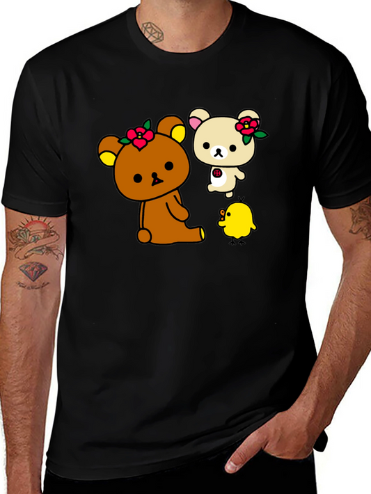 Cute Cartoon Bear and Chick Graphic Tee