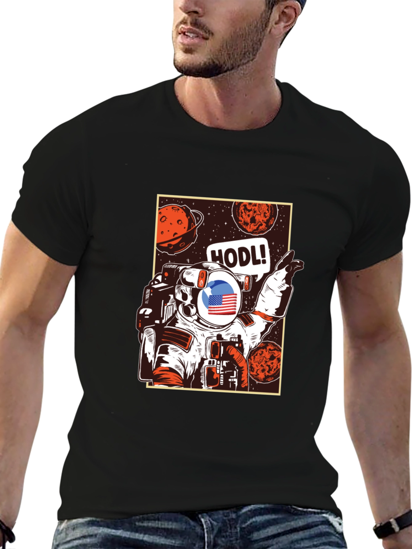 HODL Astronaut Graphic Tee - Black Cotton T-Shirt