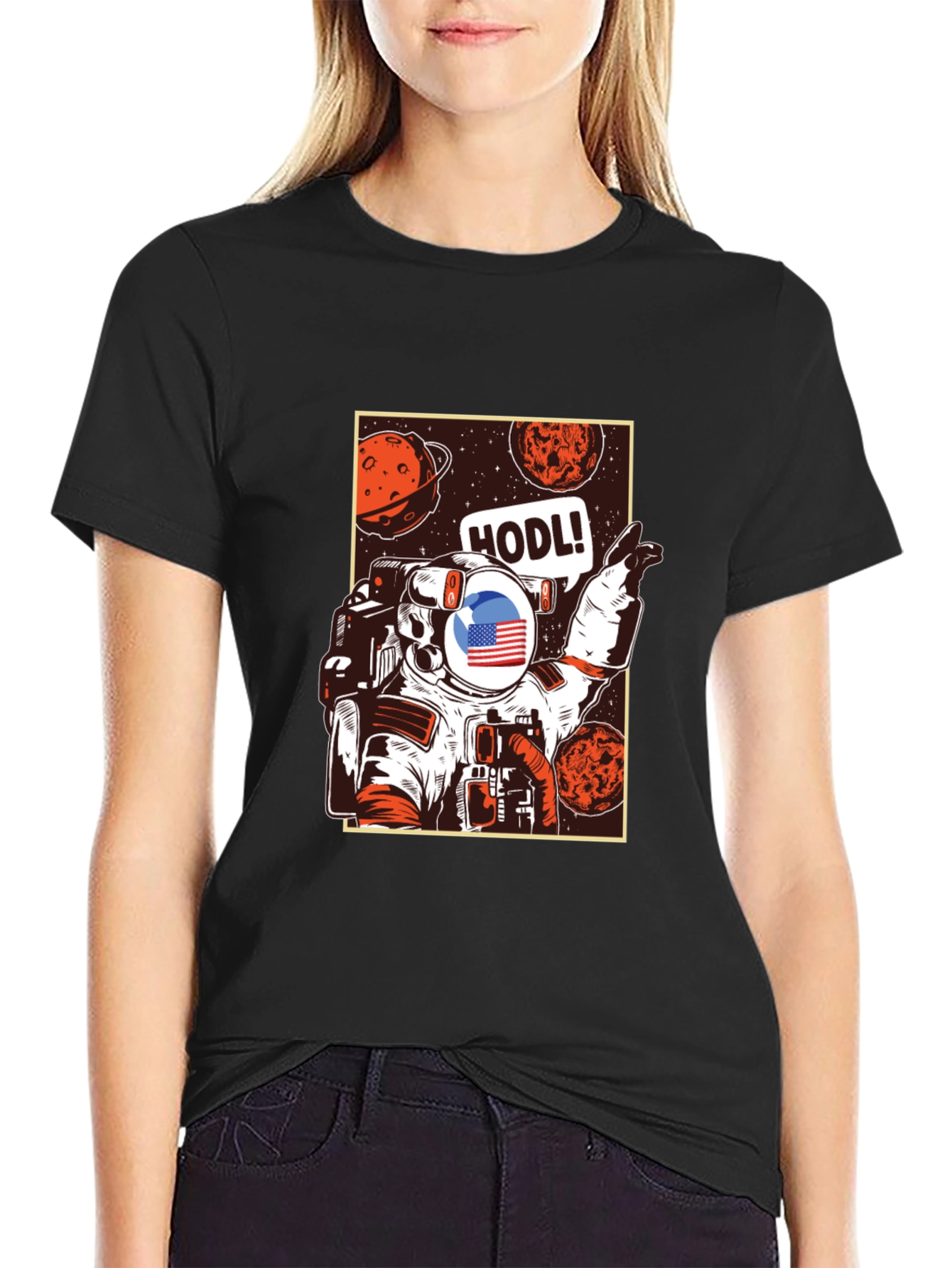 HODL Astronaut Graphic Tee - Black Cotton T-Shirt