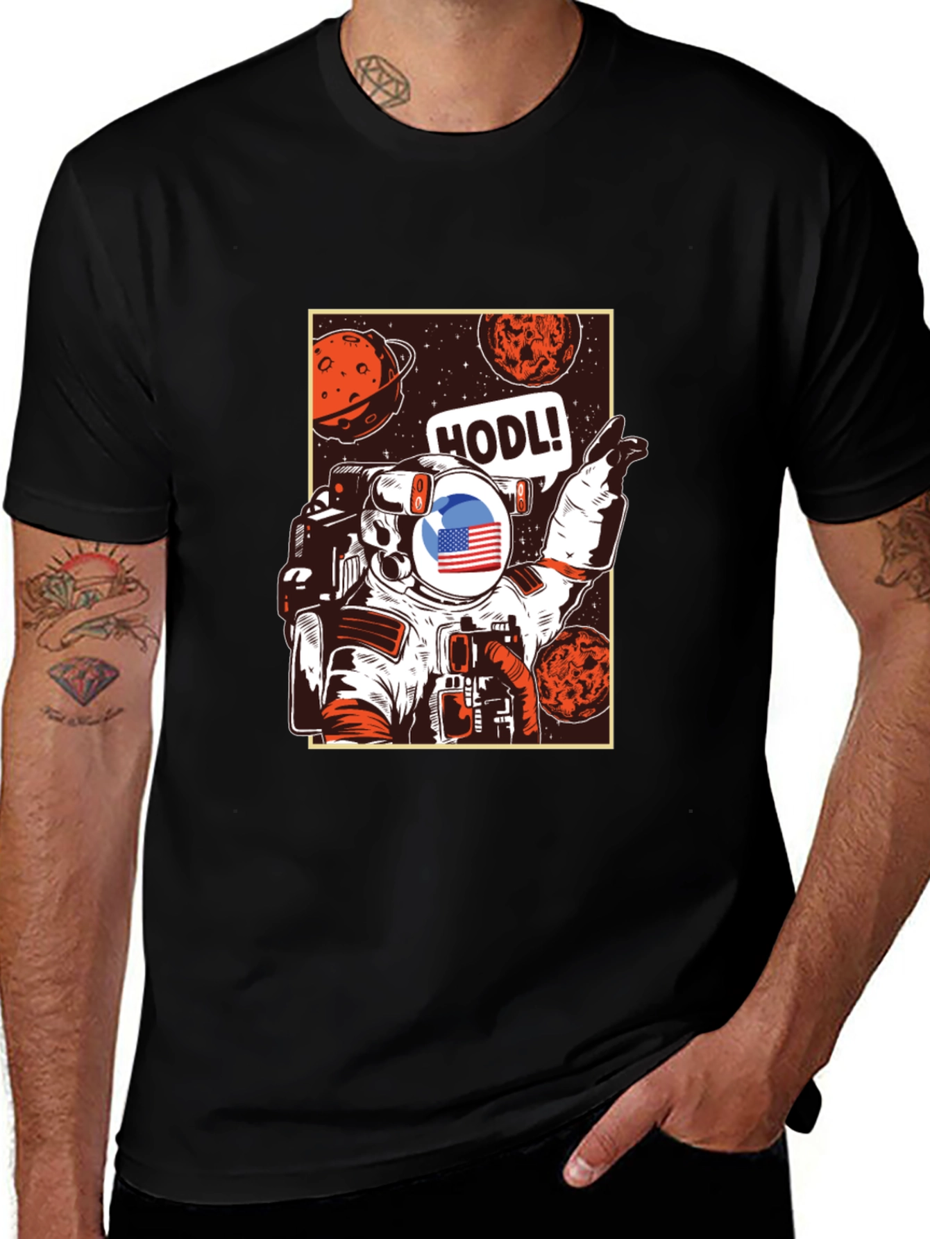 HODL Astronaut Graphic Tee - Black Cotton T-Shirt