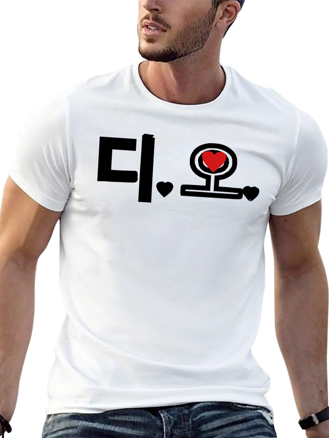 Korean Heart Graphic Black T-Shirt