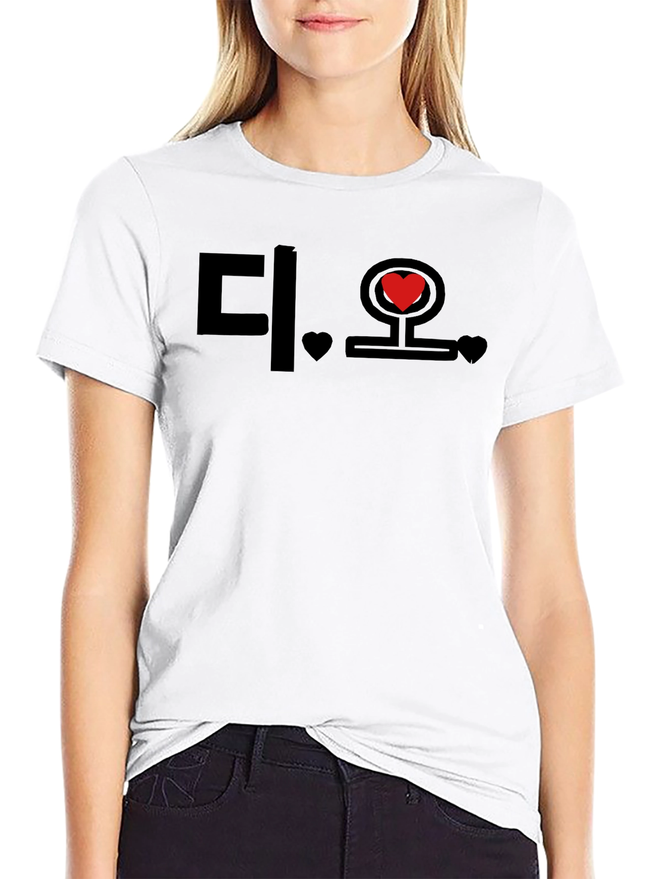 Korean Heart Graphic Black T-Shirt