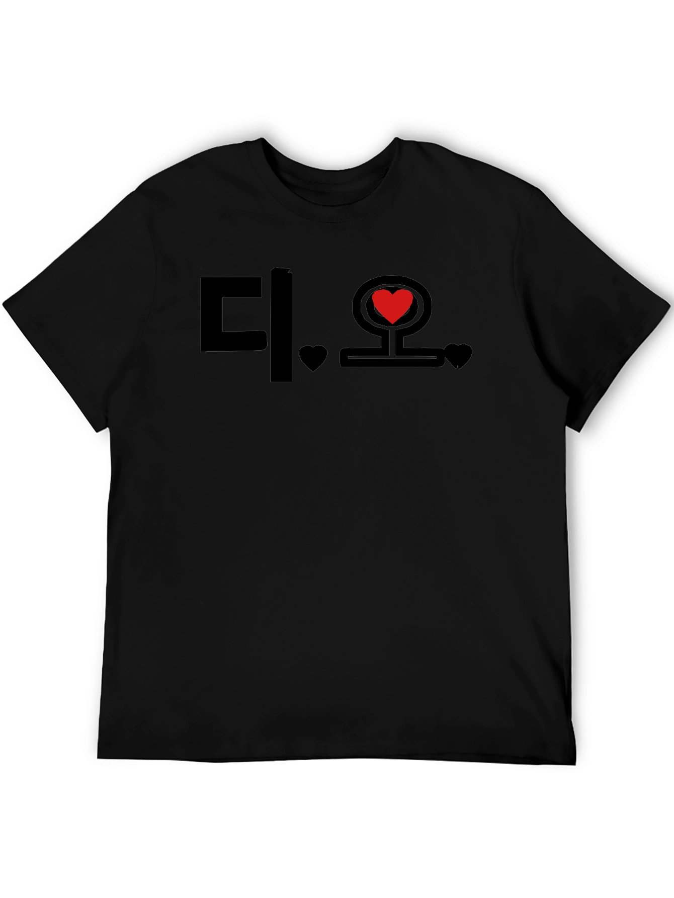 Korean Heart Graphic Black T-Shirt