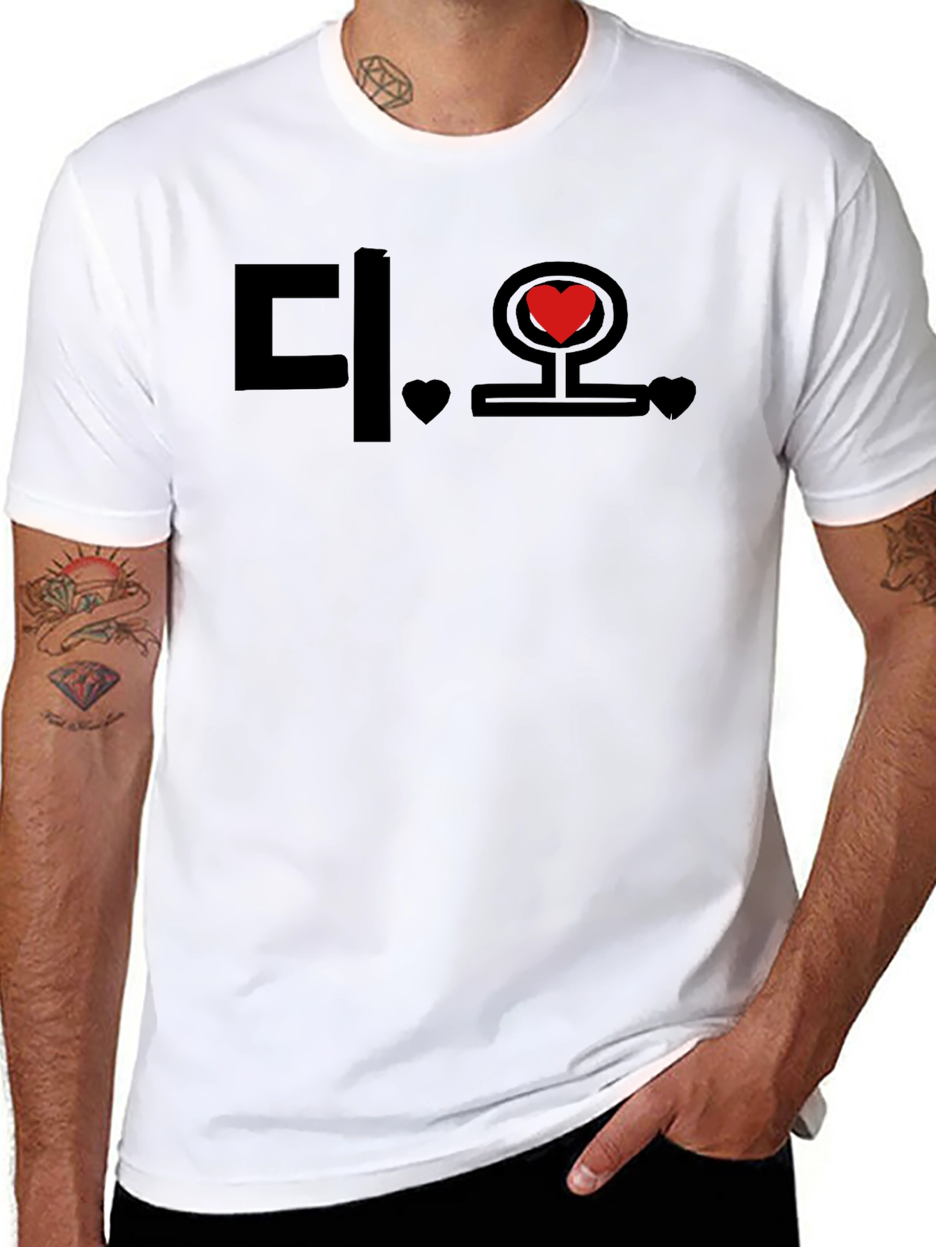Korean Heart Graphic Black T-Shirt