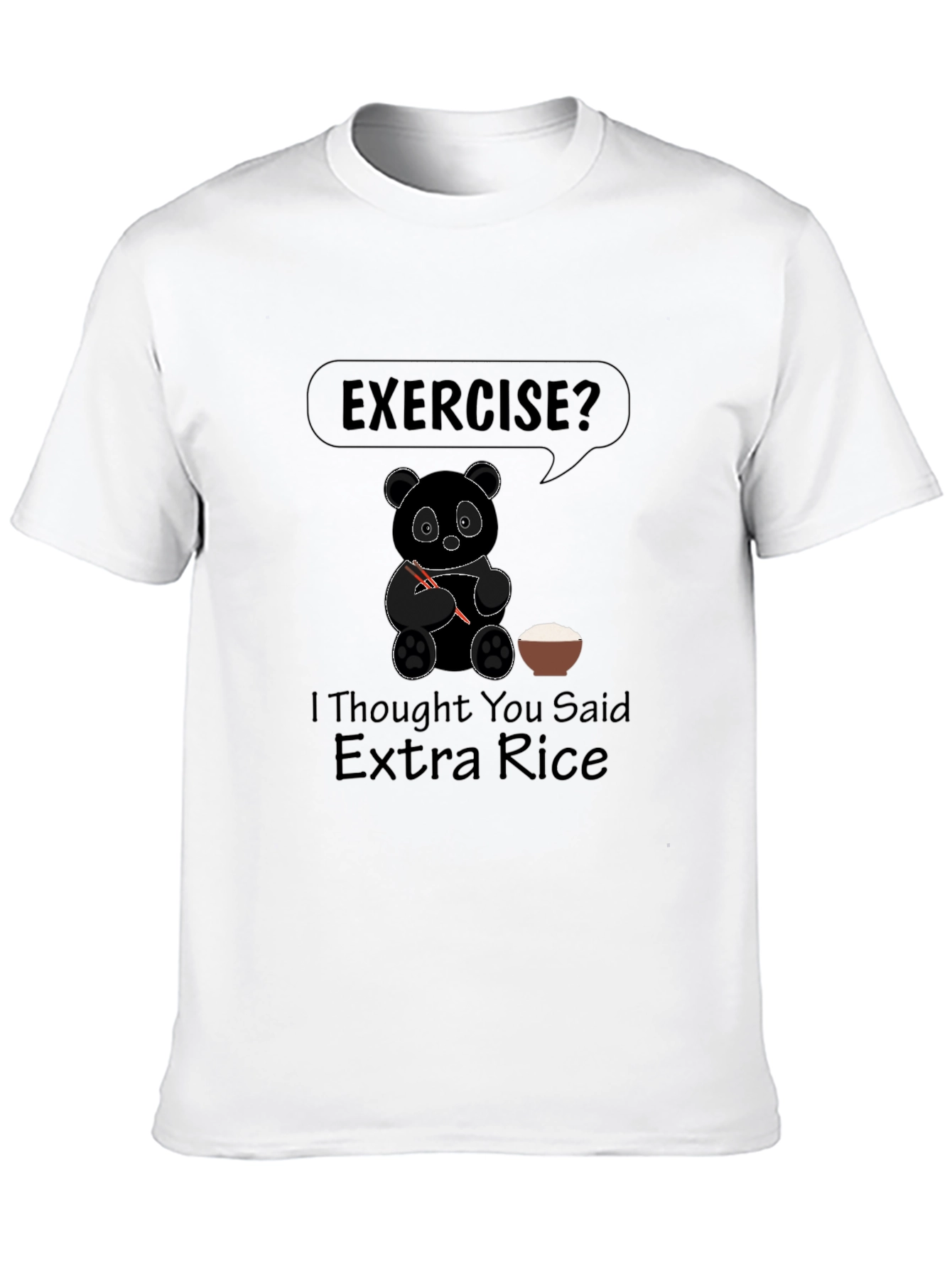 Exercise? Extra Rice Panda Graphic Tee - Black T-Shirt