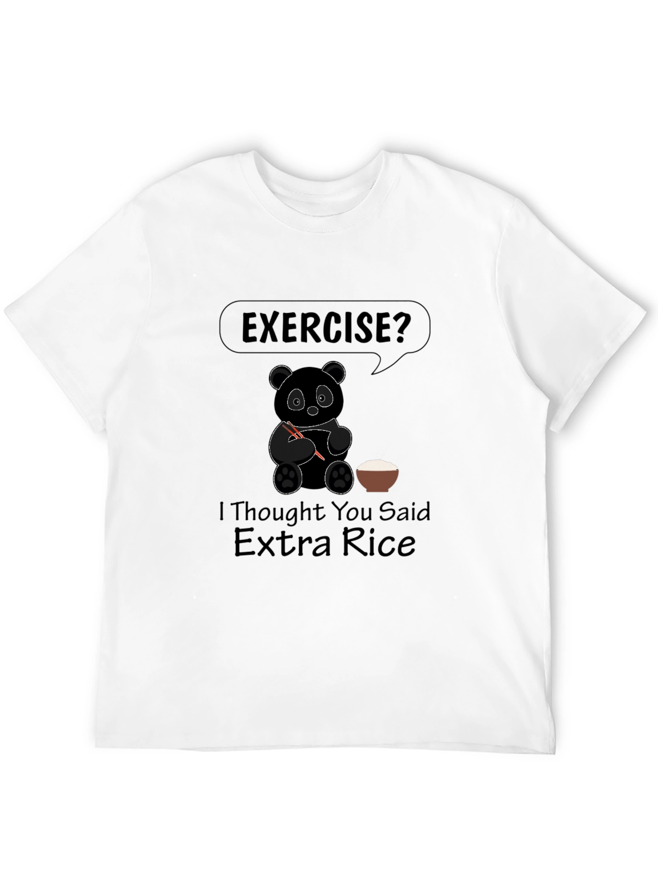 Exercise? Extra Rice Panda Graphic Tee - Black T-Shirt