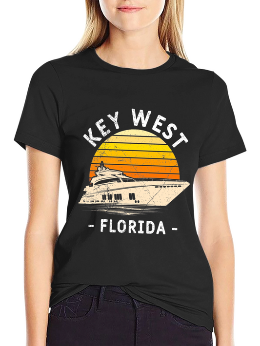 Key West Florida T-Shirt - Sunset Boat Graphic Tee