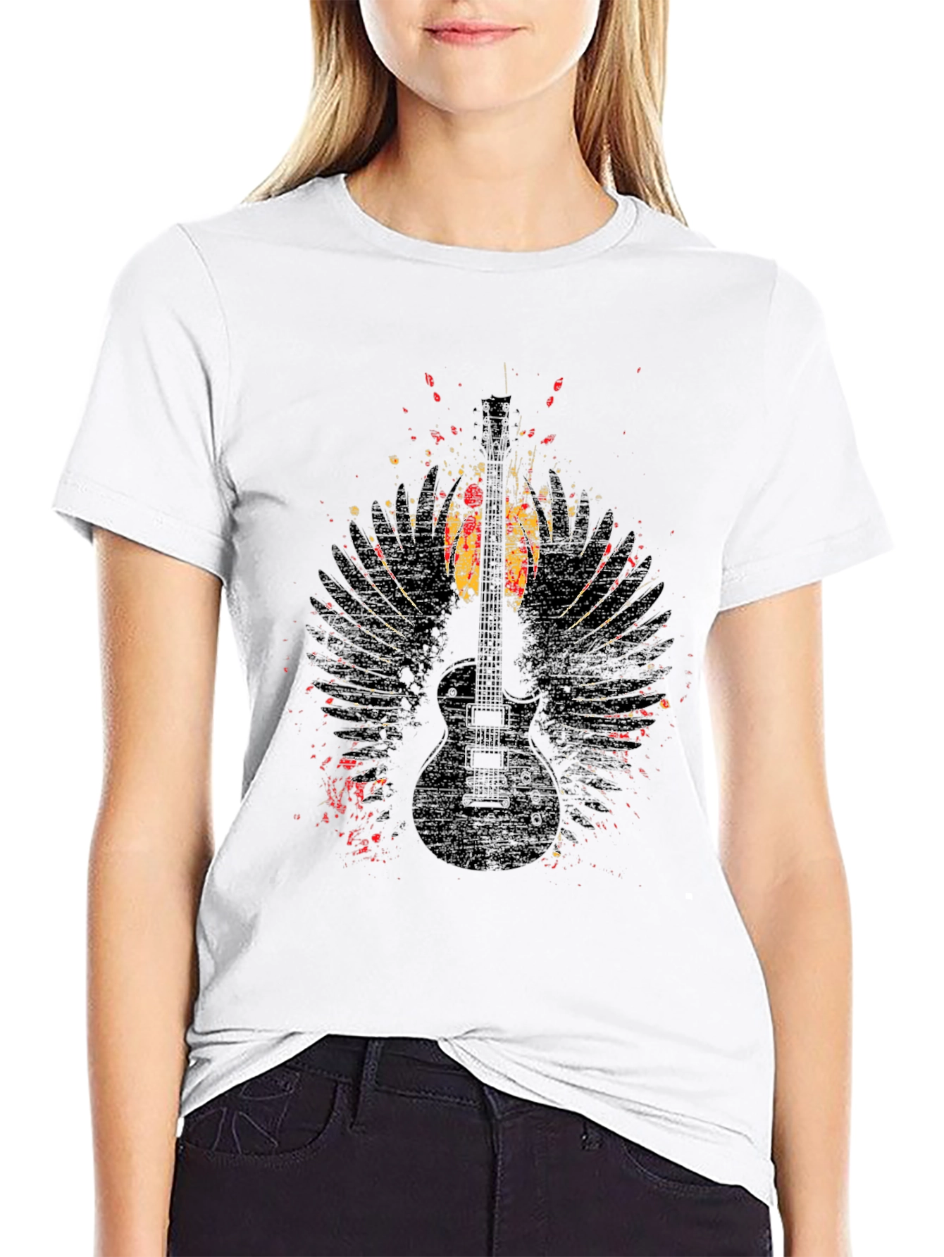 Grunge Guitar Wings Graphic Tee - Rock Style Shirt