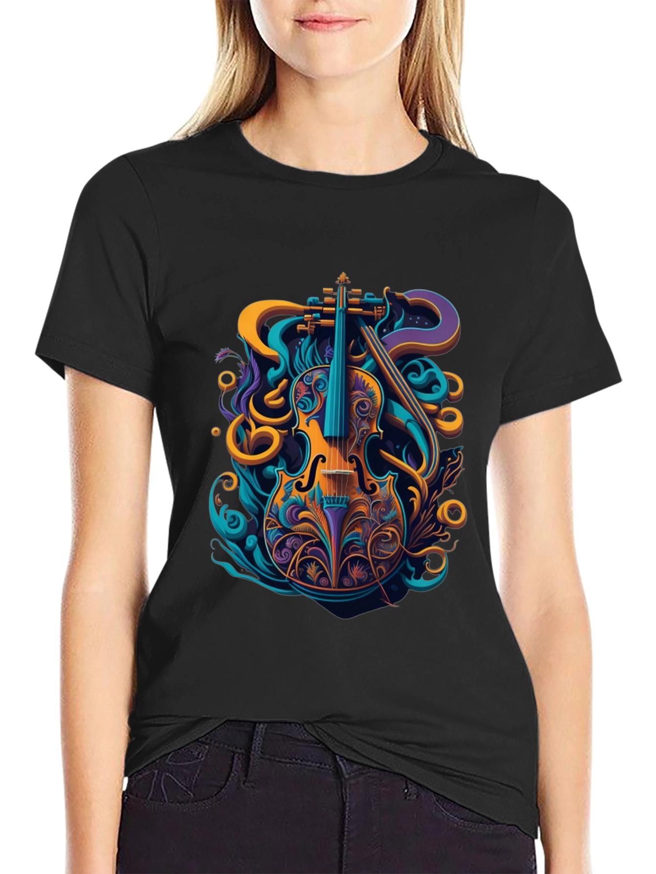 Vibrant Violin Graphic Tee - Stylish Musical Design