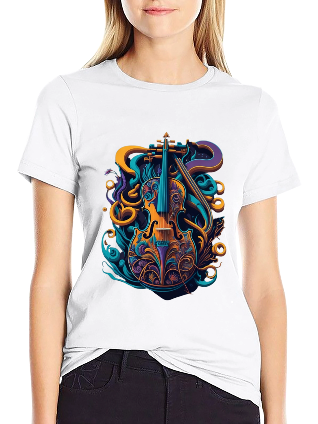 Vibrant Violin Graphic Tee - Stylish Musical Design