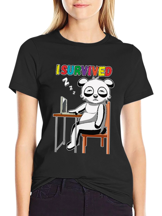 I Survived T-Shirt with Cartoon Panda Sleeping
