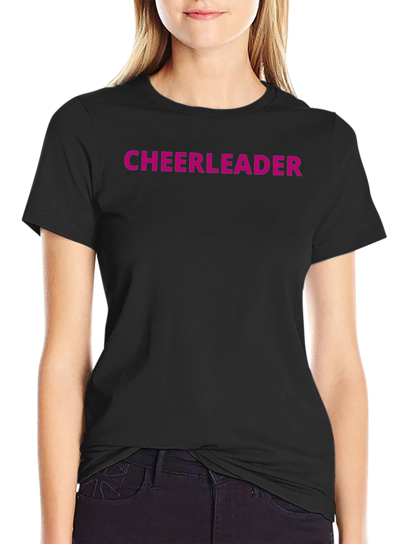 Cheerleader Graphic Black Crew Neck T-Shirt
