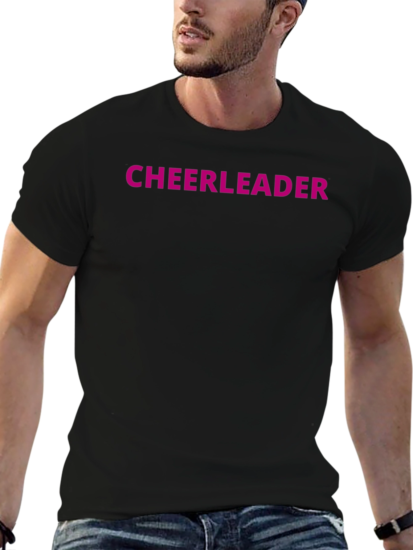 Cheerleader Graphic Black Crew Neck T-Shirt