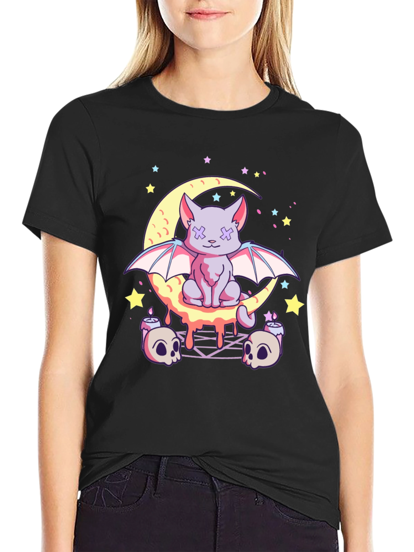 Gothic Bat Cat Moon T-Shirt