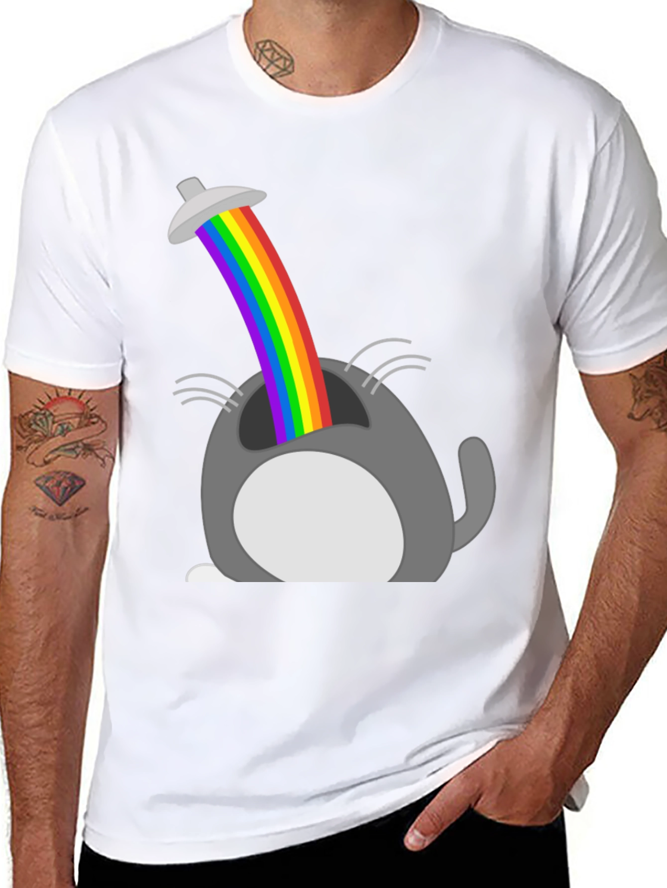 Rainbow Cat UFO Abduction Graphic Tee