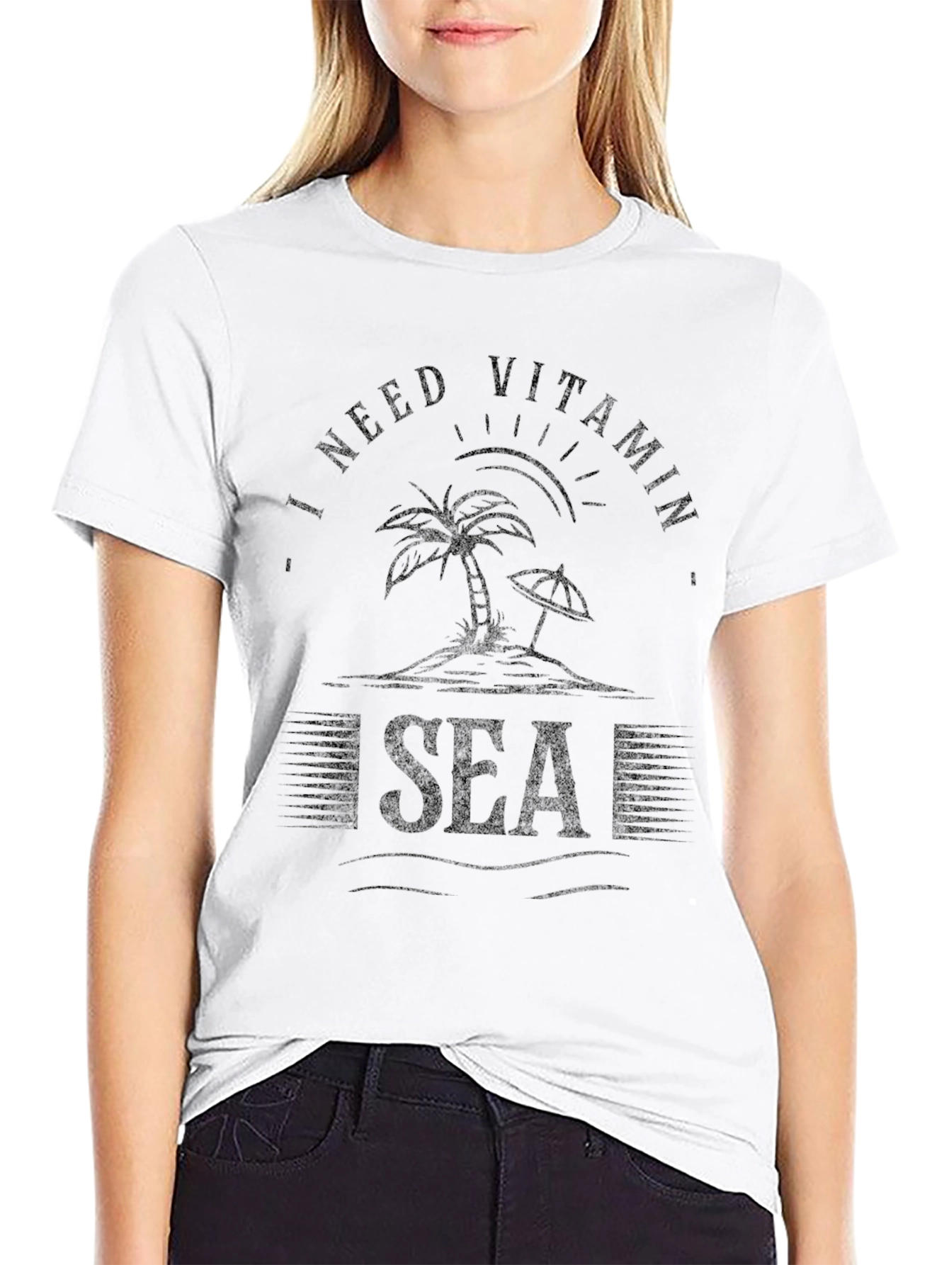Vitamin Sea Black Graphic T-Shirt for Beach Lovers