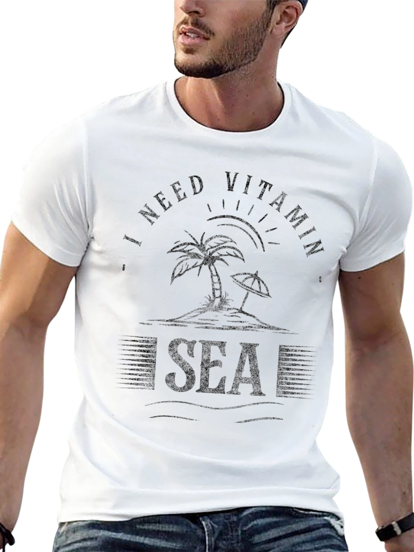 Vitamin Sea Black Graphic T-Shirt for Beach Lovers