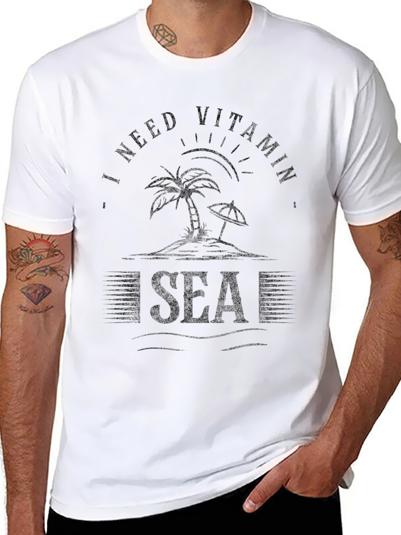 Vitamin Sea Black Graphic T-Shirt for Beach Lovers