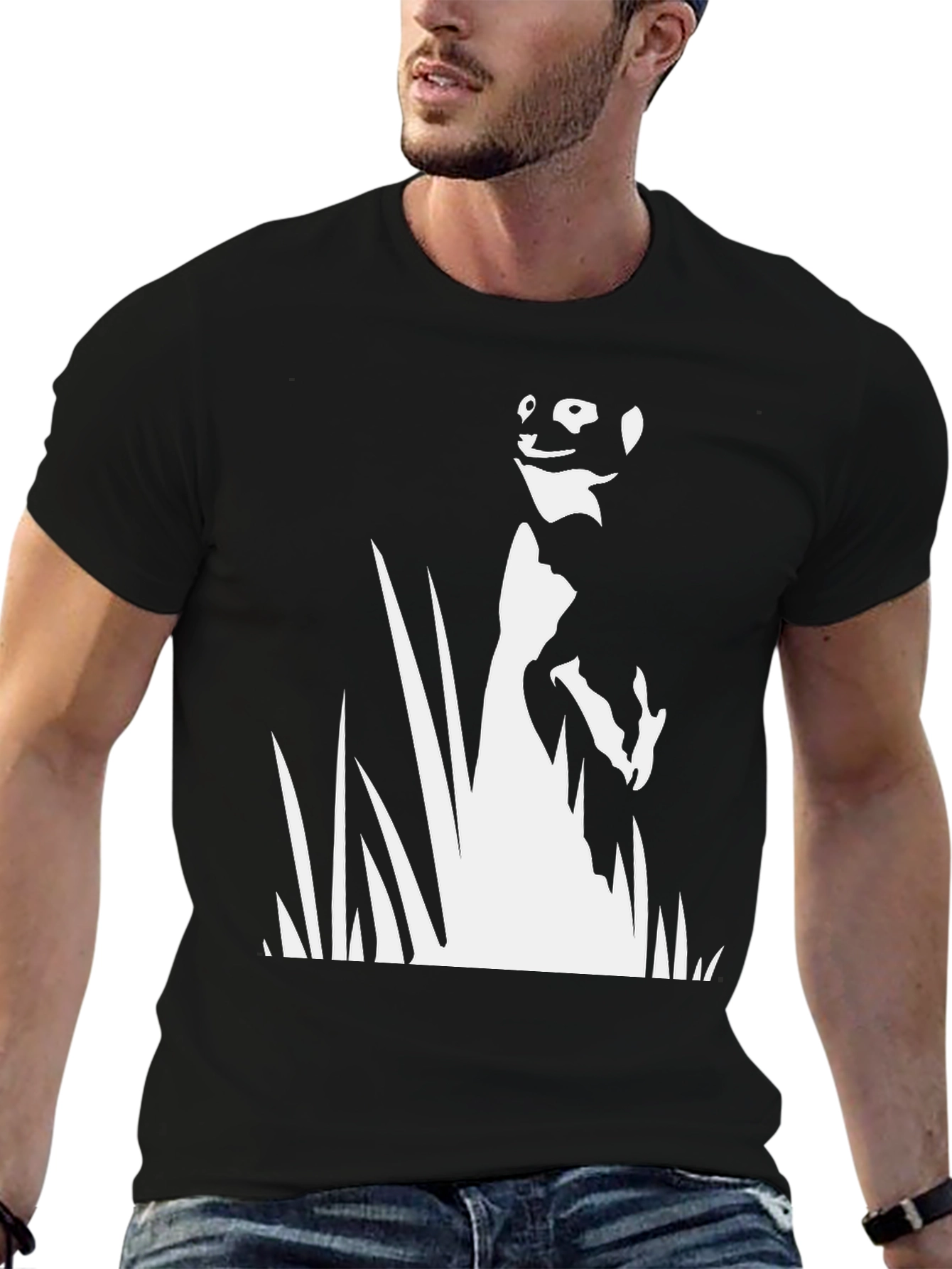 Meerkat Silhouette Graphic Tee - Black Cotton T-Shirt