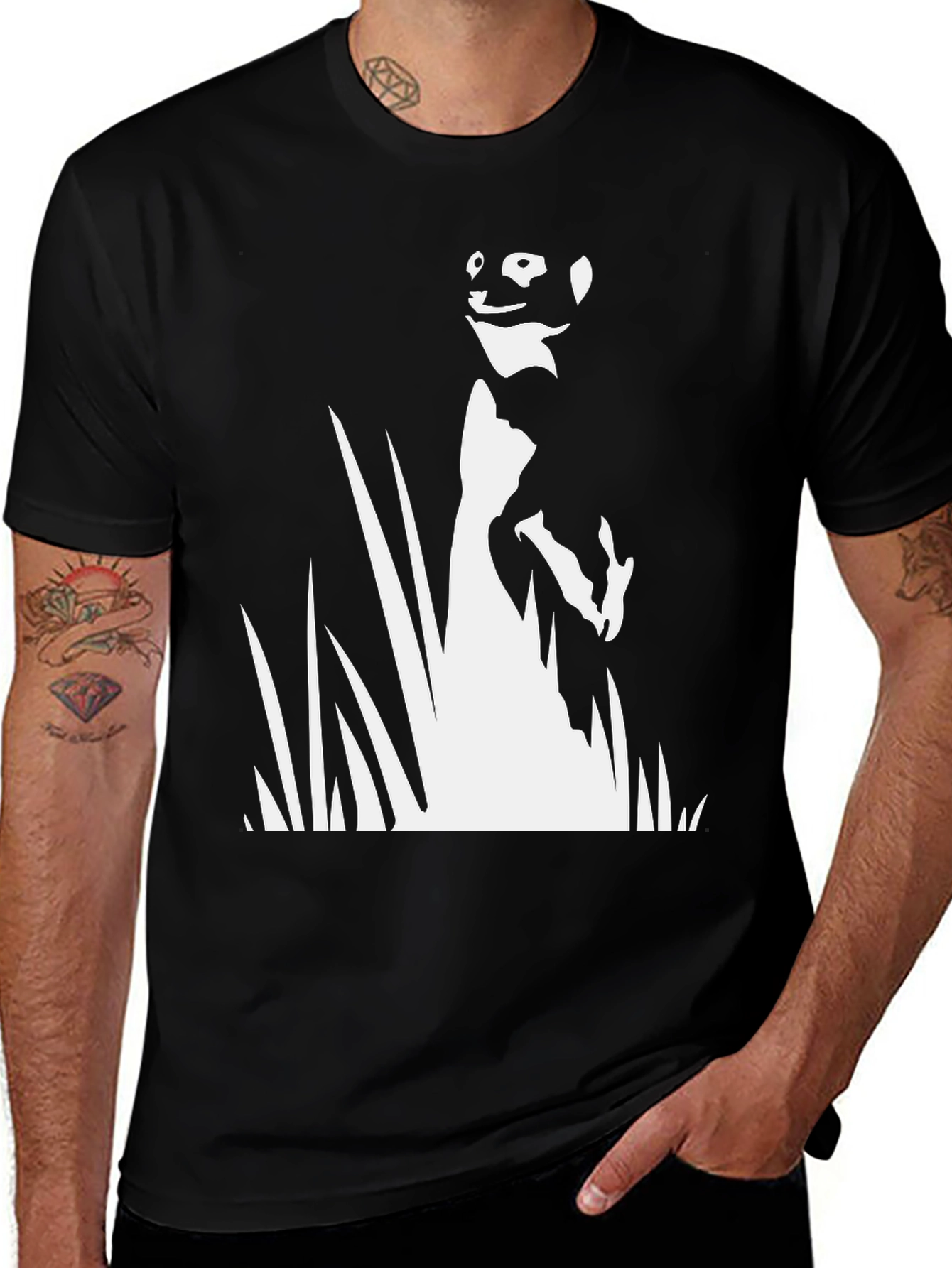 Meerkat Silhouette Graphic Tee - Black Cotton T-Shirt