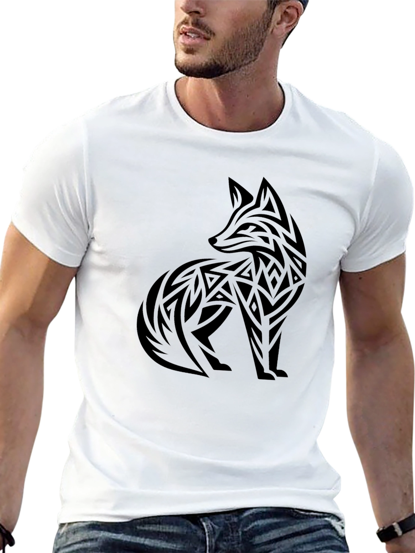 Tribal Fox Graphic Tee - Black Cotton Blend