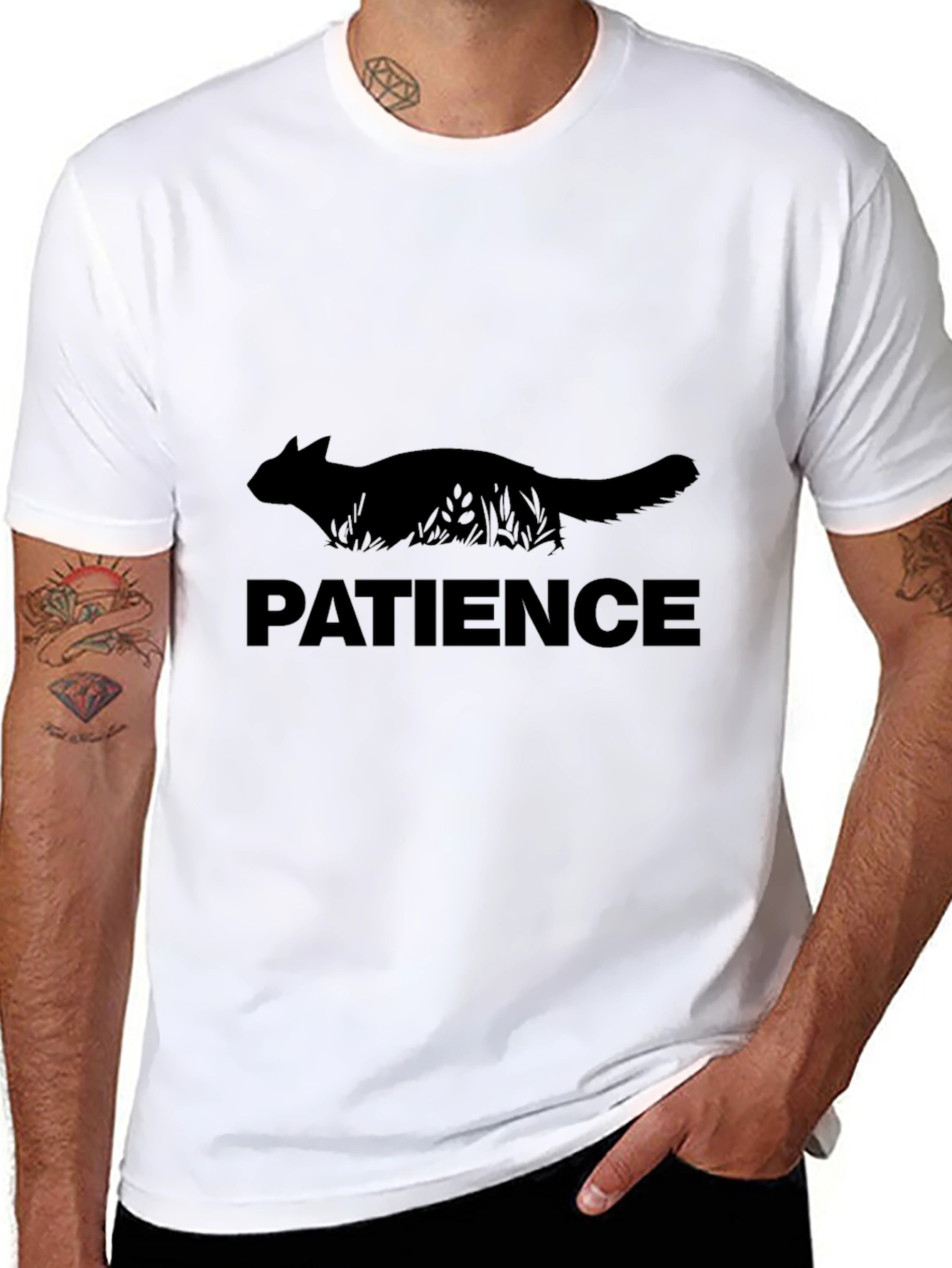 Patience Cat Graphic T-Shirt - Black