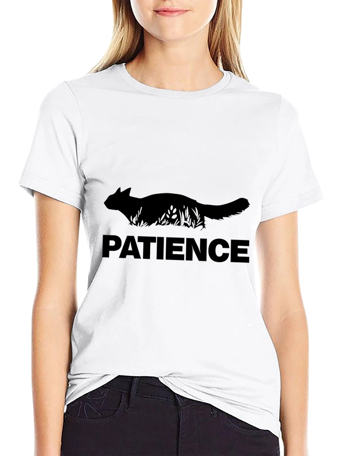 Patience Cat Graphic T-Shirt - Black
