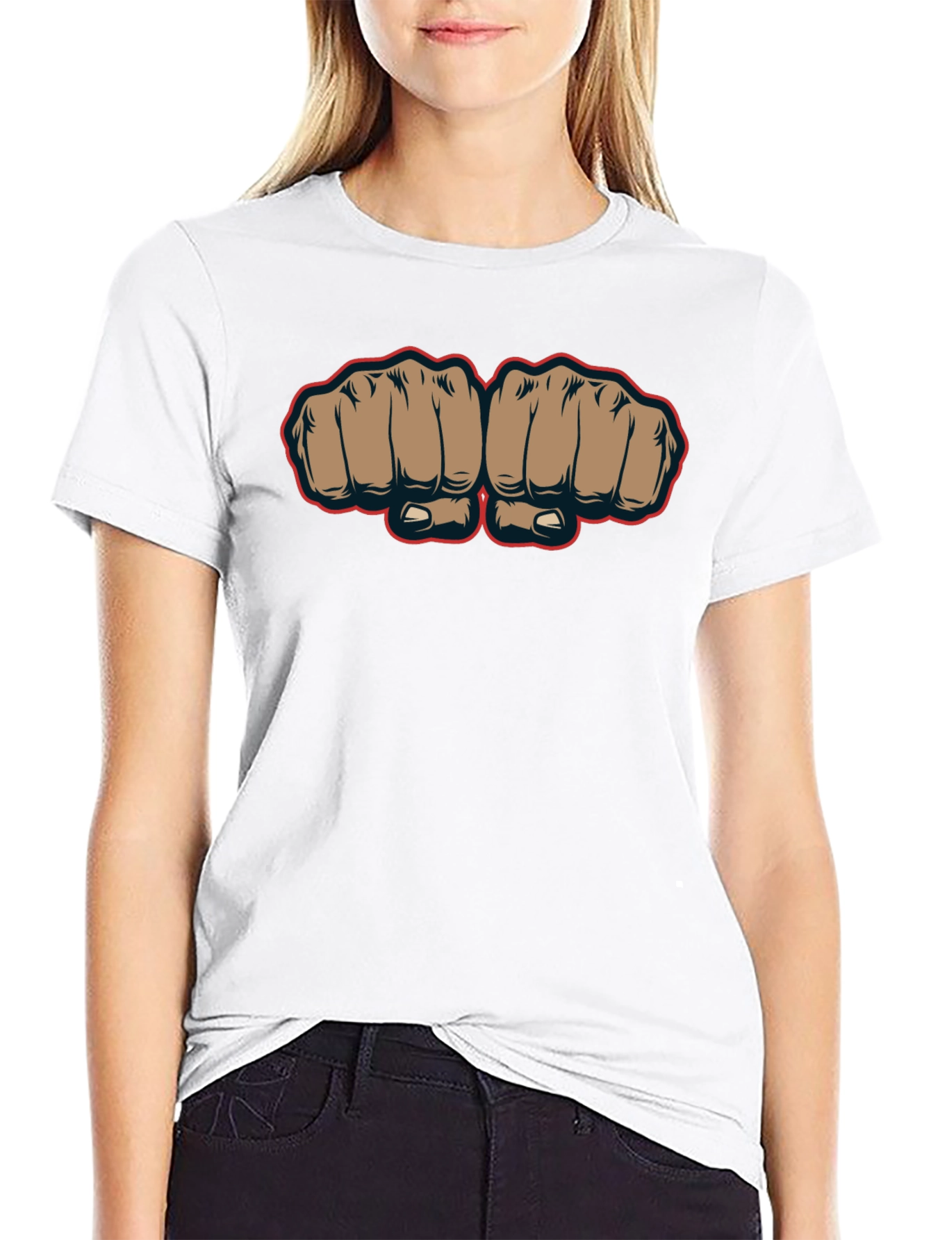 Fist Bump Graphic Tee - Black Crew Neck T-Shirt
