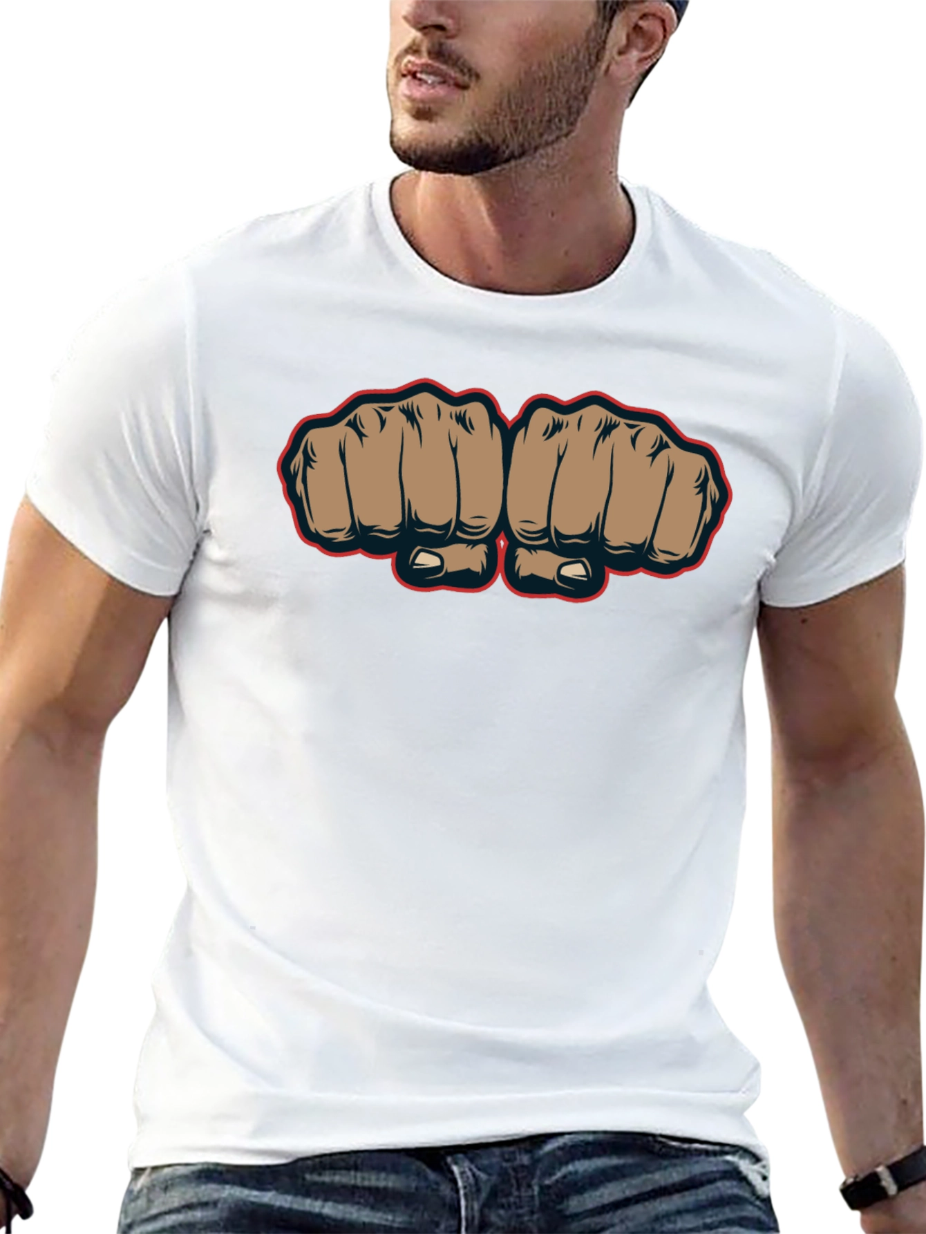Fist Bump Graphic Tee - Black Crew Neck T-Shirt