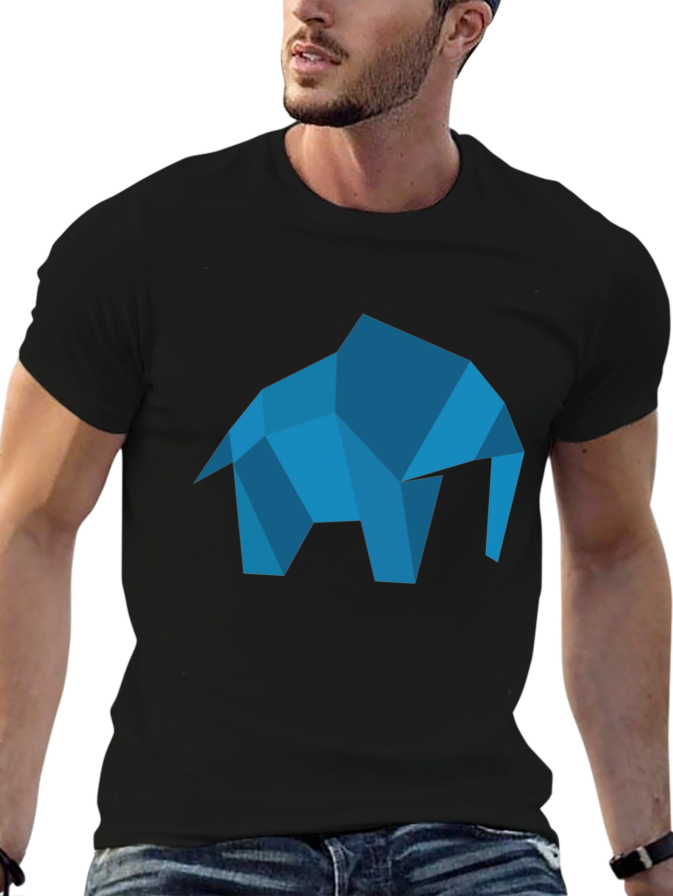 Geometric Elephant Graphic Tee - Modern Black T-Shirt