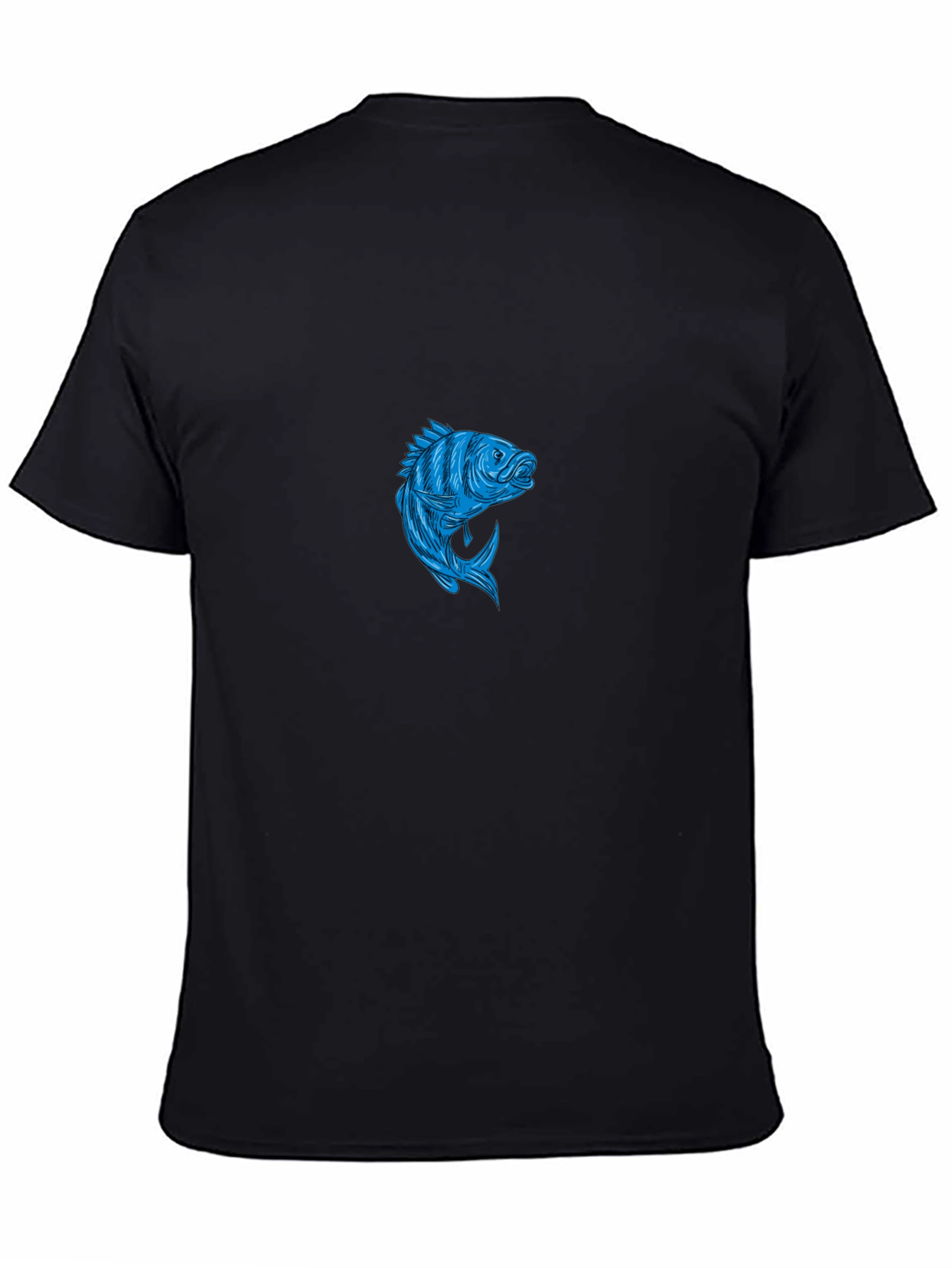Mens Black T-Shirt with Blue Fish Graphic