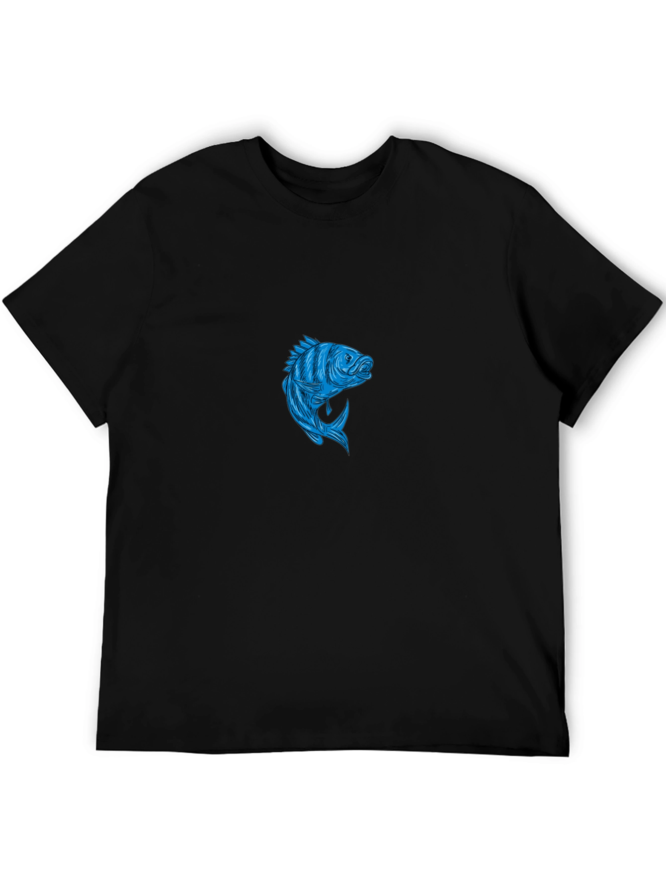 Mens Black T-Shirt with Blue Fish Graphic